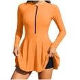 thumbnail image 3 of qolati Womens 2 Piece Rash Guard Swimsuit Long Sleeve Ruffle Swimsuits Dress Zipper Front Bathing Suit Swimskirt Beach Swimwear Orange S, 3 of 10
