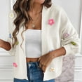 thumbnail image 2 of Lovskoo 2024 Cardigan Sweaters for Women Long Sleeve V-Neck Geometric Stitching Contrast Knit Cardigan Casual Loose Coat Sweater Top White, 2 of 4