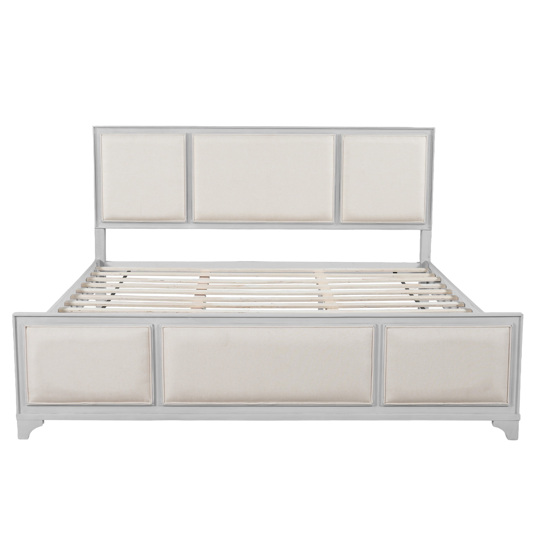 Christopher Knight Home Modern Farmhouse King Upholstered Platform Bed with Headboard, White+Beige