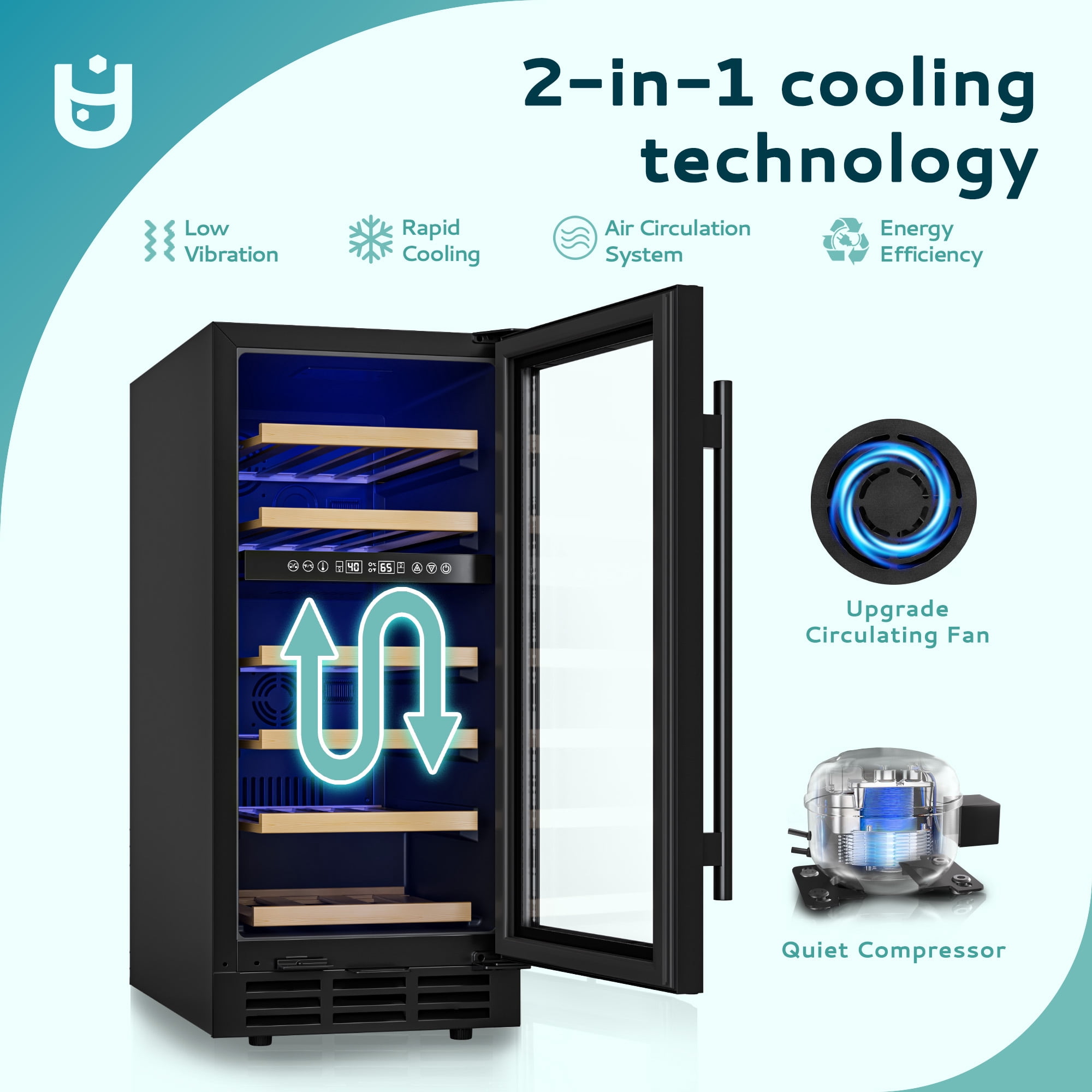 EUHOMY 3.6 cu ft Dual Zone Wine Cooler Refrigerator, 33 Bottles Glass Door, Black
