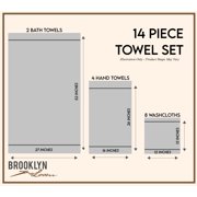 Brooklyn Loom Everyday Ribbed Sage 14 Piece Towel Set, Solid Textured, for Men and Women, Oeko-TEX Certified Confidence