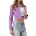 thumbnail image 4 of INSPIRE CHIC Women's Jean Jacket Frayed Button Up Washed Cropped Denim Jacket Light Purple S, 4 of 6
