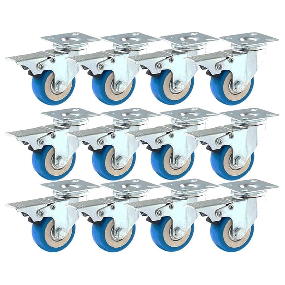 Ruedas Caster Wheels, paquete de 12 unidades, con placa giratoria de freno, poliuretano azul, de 2 a 5 pulgadas