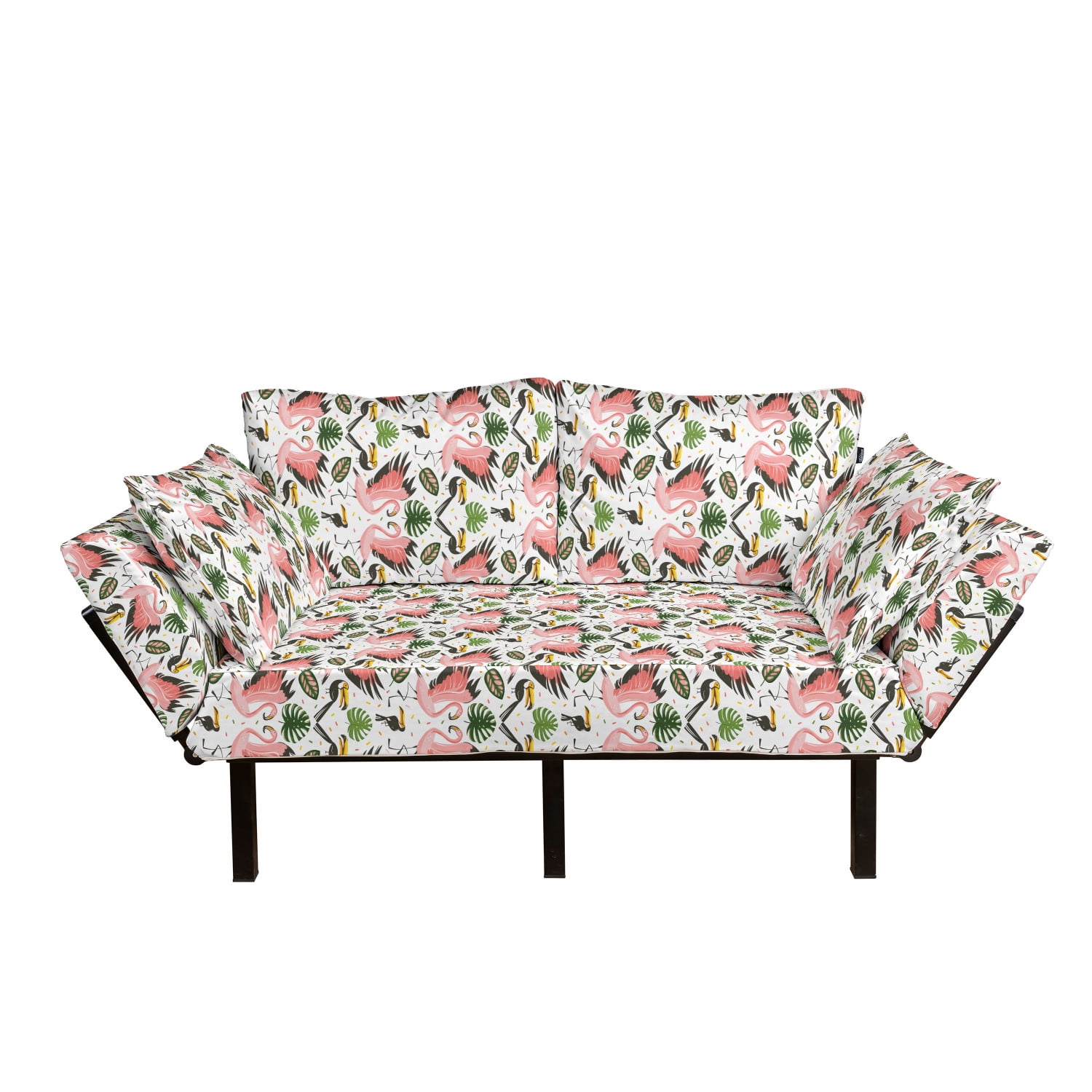 Daybed with Metal Frame Upholstered Sofa for Living Dorm Ambesonne Leaves Futon Couch Loveseat Sea Green and White Nature Foliage Pattern of Leafage on A Row Forest Branches Botany Pattern