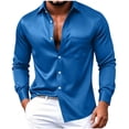 thumbnail image 3 of TKKCS Mens Glossy Satin Dress Shirts- Long Sleeve Lightweight Business Casual Button Down Lapel Wedding Shirts with Chest Pocket Sky Blue Size XL, 3 of 6
