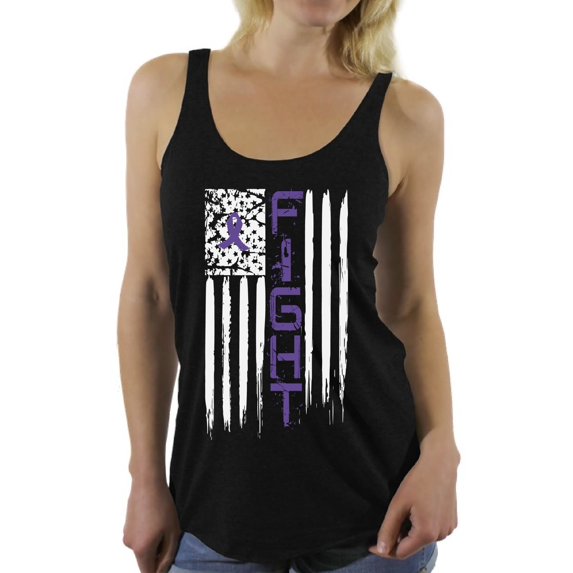 Awkward Styles Women's Fight Cancer Graphic Racerback Tank Tops USA Flag Purple Ribbon for Awareness