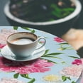 thumbnail image 3 of Ambesonne Floral Fitted Round Tablecloth, Pink Yellow Peonies Pattern, 40"- 44" Diameter, Magenta and Olive Green, 3 of 5