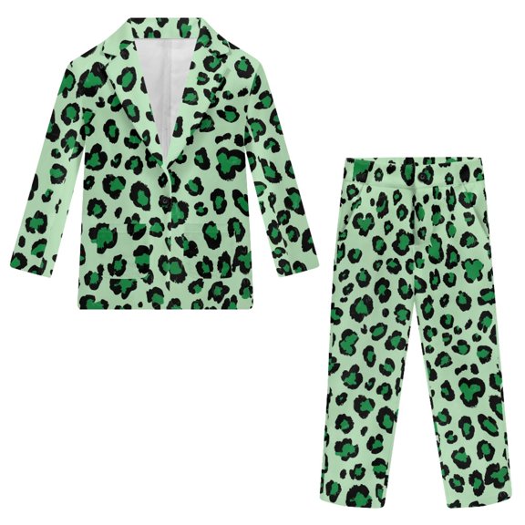 Whosucclay Green Leopard Print, Non-Stretch Polyester Fabric Boys Suit Set Elastic Waist Anti Fade Slim Fit Tuxedo for Ceremony Wedding Performance