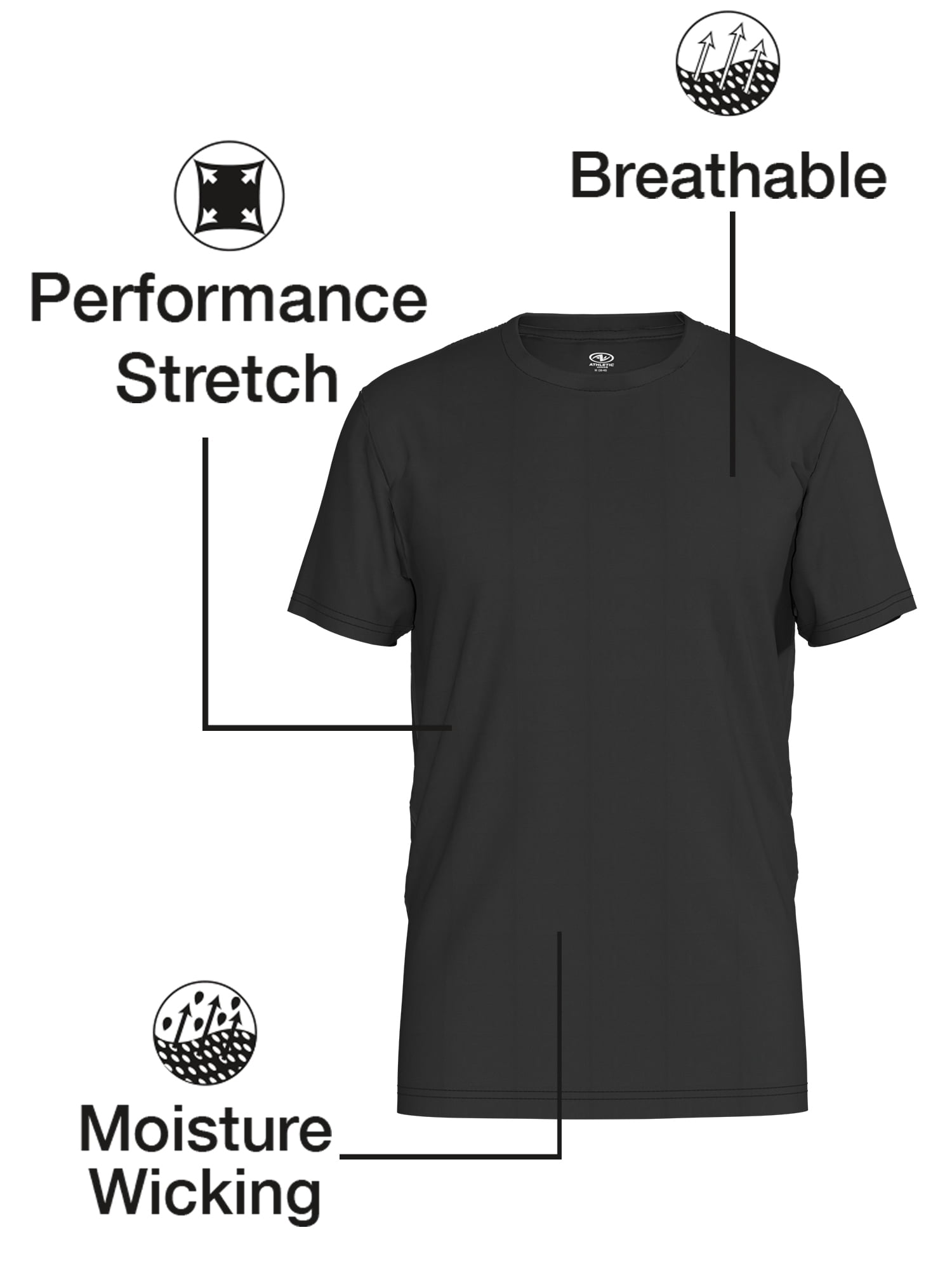 Athletic Works Men's Polymesh Crewneck T-Shirt, 3-Pack