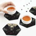 thumbnail image 7 of Pofeuu Vintage Winged Rose Skull Print Leather Coasters Set of 6, Round Cups Mugs Mat Pad for Home Kitchen Heat Resistant Drink Coasters,Hexagon, 7 of 7