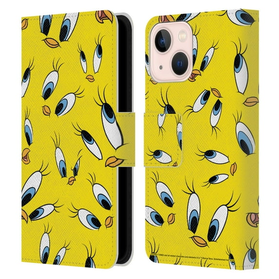 Head Case Designs Officially Licensed Looney Tunes Patterns Tweety Leather Book Wallet Case Cover Compatible with Apple iPhone 13 Mini