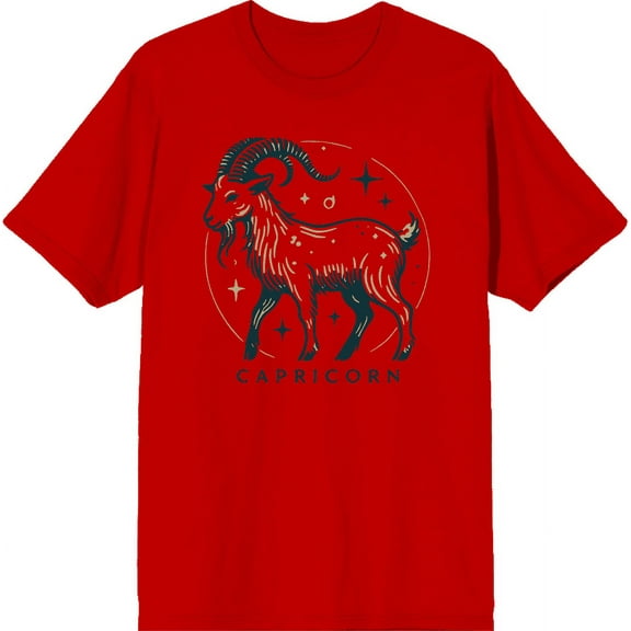 Capricorn Zodiac Sign Adult Red Crew Neck Short Sleeve Tee-XL