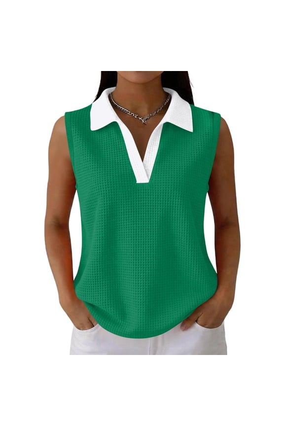 Women's Sleeveless Golf Polo Shirts Collared V Neck Tennis Tank Tops Casual Quick Dry Lightweight Loose Tee Green M