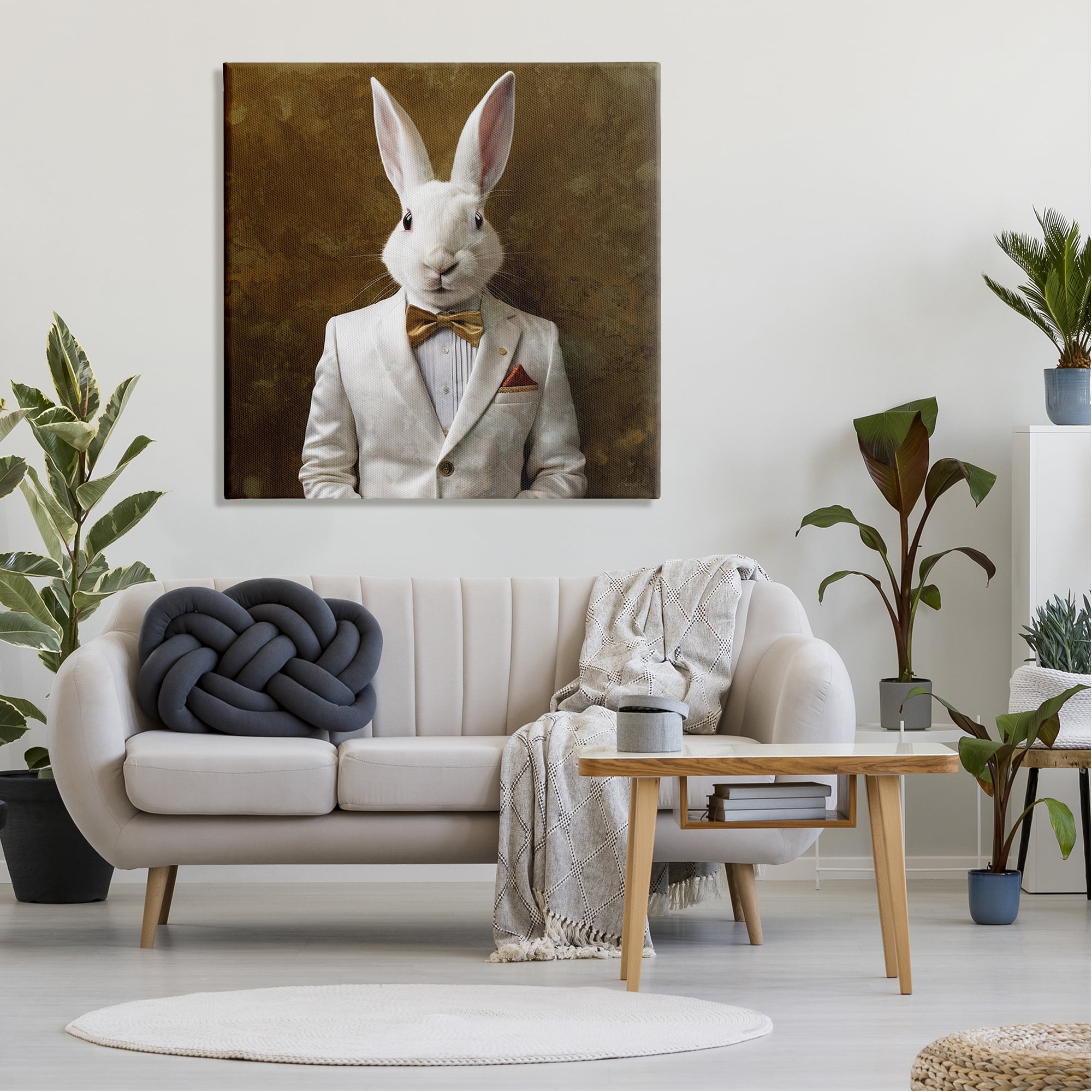 Stupell Industries White Rabbit in Suit Animals & Insects Painting Gallery Wrapped Canvas Art Print Wall Art, 36 x 36