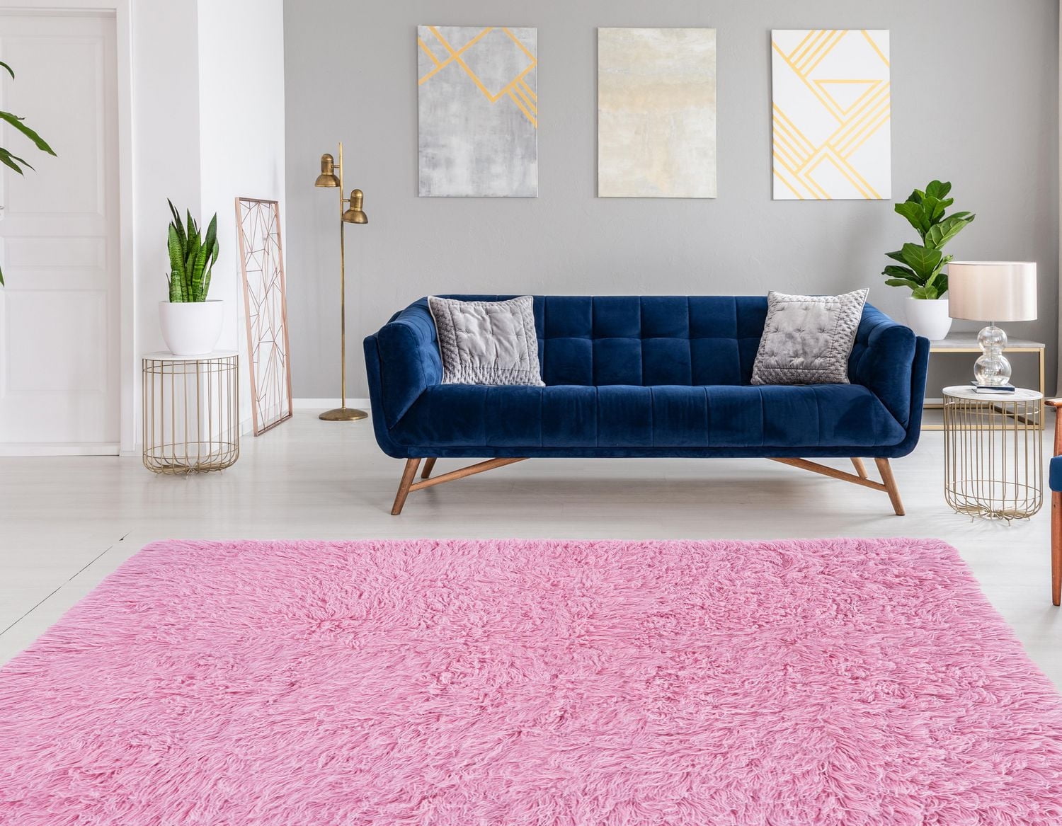 New Flokati 1400gr 8' x 10' Area Rug, Pastel Pink