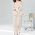 thumbnail image 5 of XuJwPNcy Womens Pajama Set 2 Piece Comfy Long Sleeve Lapel V Neck Tops and Pants Sets Button down Sleepwear, 5 of 6