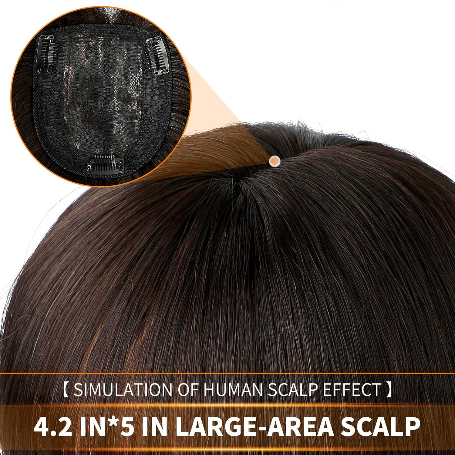 14" Hair Topper with Bangs Clip in Top Extensions 200% Density Silk Base Top Hairpieces Straight Crown Wiglet for Thinning  Hair Women