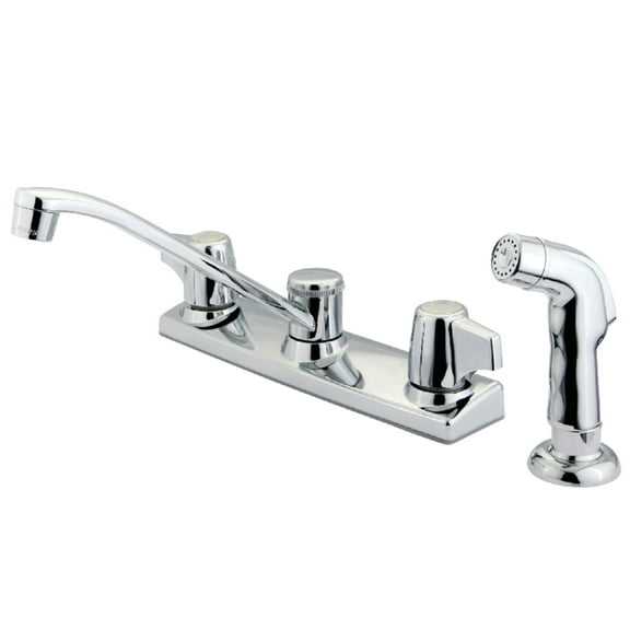 Kingston KB120SP Two-Handle 4-Hole 8" Centerset Kitchen Faucet with Side Sprayer in Polished Chrome