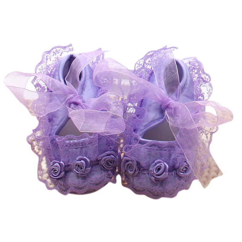 Newborn Girl First Soft Sole Toddler Baby Lace Frilly Bow Crib Shoes Pram 3-12M