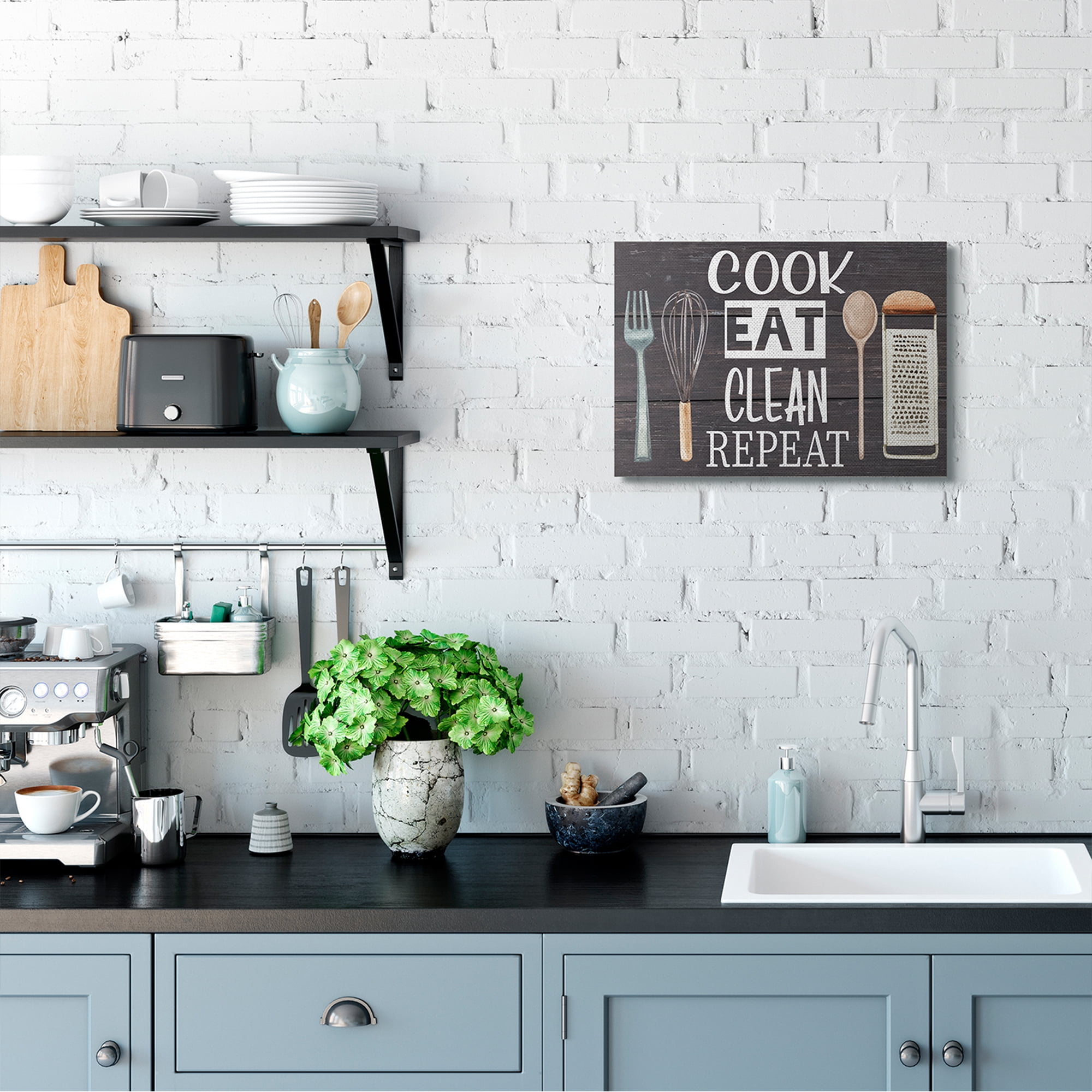 Stupell Industries Cook Eat Clean Humorous Quote Rustic Kitchenware,16 x 20,Designed by ND Art