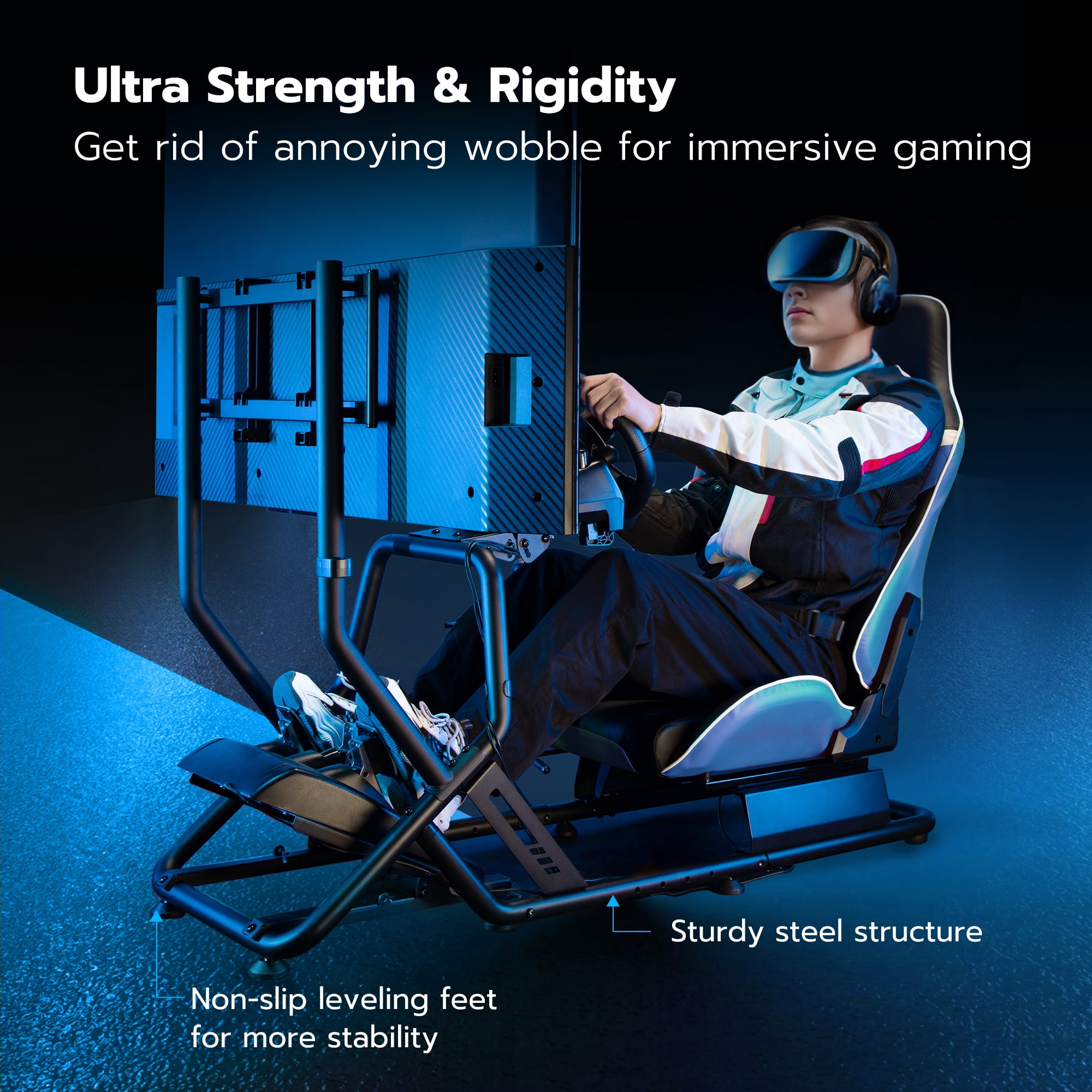 ARES WING Racing Simulator Cockpit with Seat and Monitor Mount, Adjustable Sim Racing Cockpit Compatible with Logitech, Thrustmaster, Fanatec, Moza, for PS5, PS4, Xbox and PC， Blue