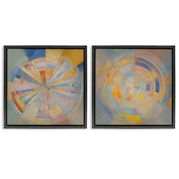 Stupell Industries Centric Circle Geometrics Abstract Painting Black Floater Framed Canvas Art Print Wall Art, 18 x 18, Set of 2