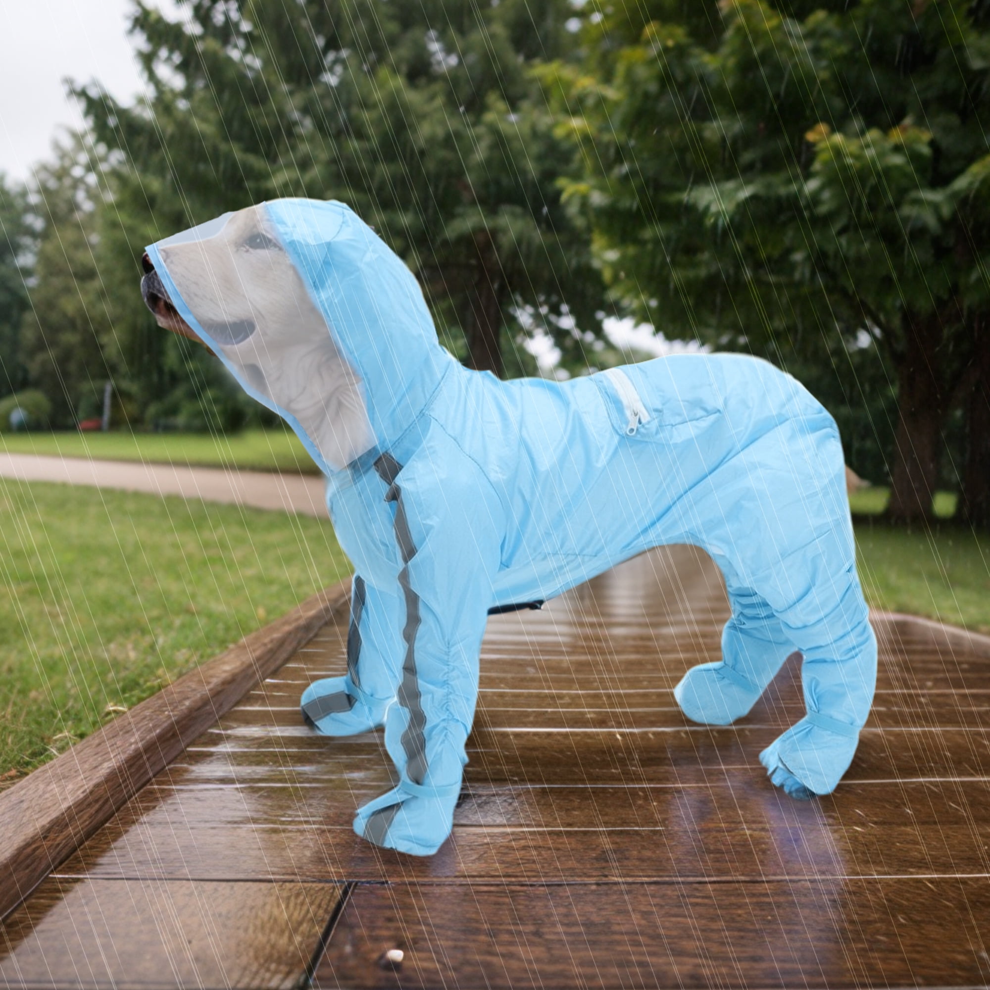 Unique Bargains Dog Raincoat Full Coverage with Reflective Strip Design M Size
