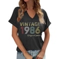 thumbnail image 2 of Women's Vintage 1986 Print T-Shirt V-Neck Short Sleeve Casual Summer Basic Tee, 2 of 4