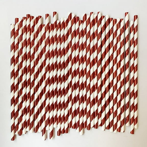 Niceauty 150pcs Straws Drinking Gold Foil Red Striped for Guests Disposable