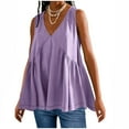 thumbnail image 3 of TKLPEHG Tank Tops for Women 2025 V-Neck Pleated Tank Top Fashion Solid Color Loose Sleeveless T Shirt Casual Comfy Summer Clothes Lightweight Blouses (Purple,M), 3 of 6
