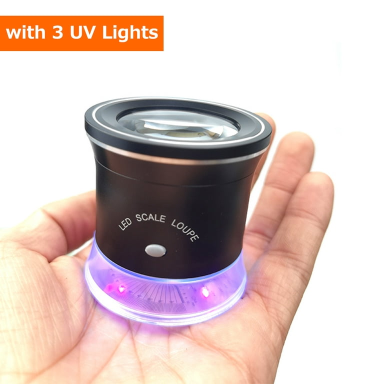 30X Handheld Magnifying Glass Optical Glass Lens Loupe Magnifier with 3 LED  Light +3UV Purple Lamp for Coin Stamps Jewelry Loupe - AliExpress