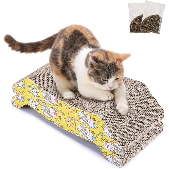 Grattoir Chat Carton (2 Pcs) Griffoir pour Chats Ondulé Planche à Gratter avec Herbe à Chat