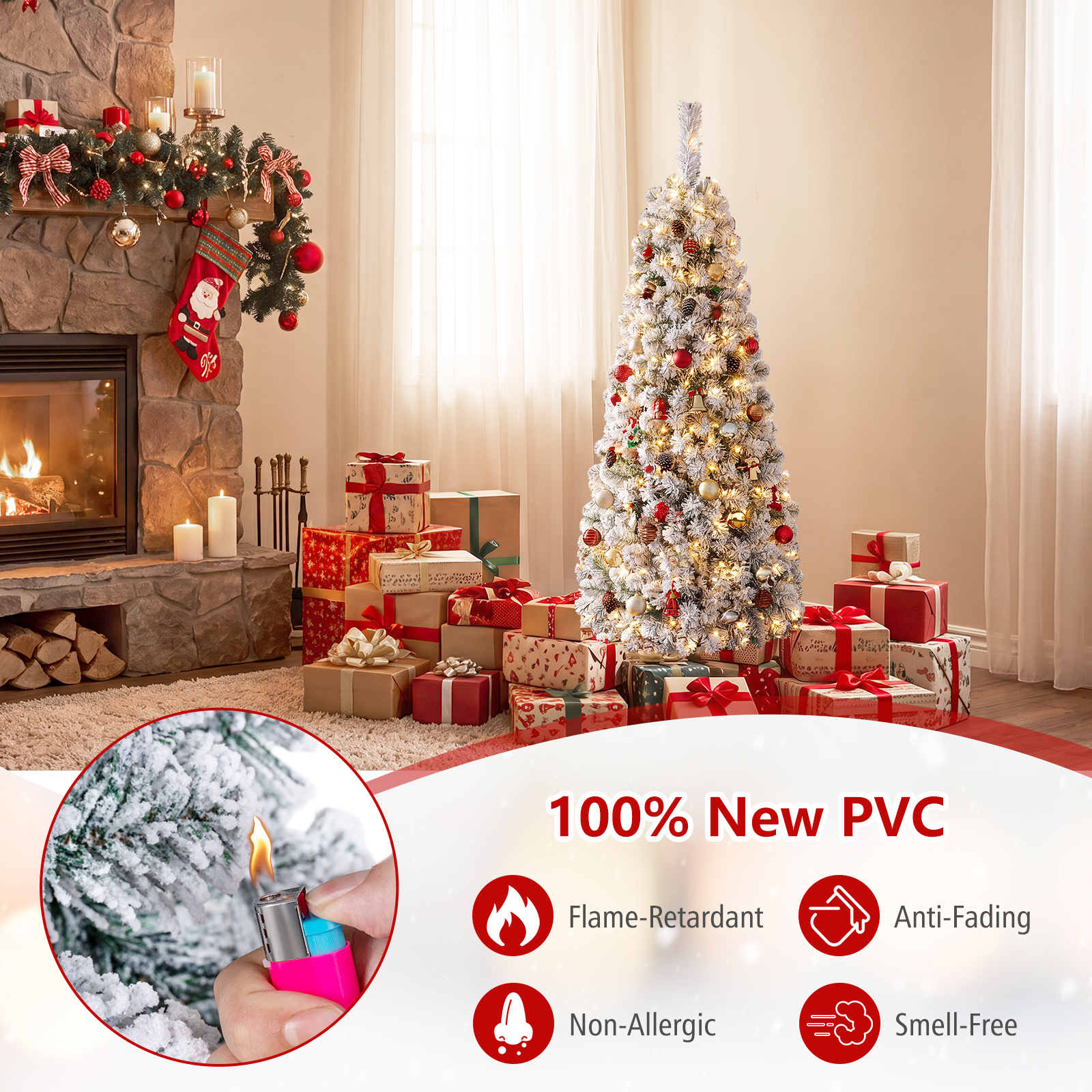Costway 4.5' Pre-Lit Snow Flocked Pencil Christmas Tree photo 8