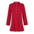 thumbnail image 5 of Mohiass Women's Tunic Mini Shirt Dress Cotton Long Sleeve Ruffle Hem Dress Button Up Shift Chambray Dresses Deep Red XL, 5 of 5