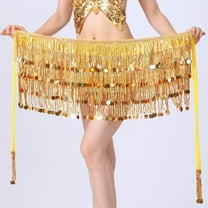 Sequined Fringed 4-Layers Drawstring Closure Belly Dance Waist Chain Skirt Hip Scarf Latin Skirt,golden yellow