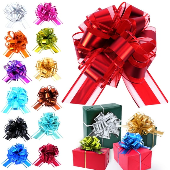 PayUSD 12 Pcs 6 Inch Pull Bows Gift Wrapping Ribbon Pull Bows for Christmas Wedding Baskets Valentine Multicolor Wrap Accessory for Gift Present Holiday Decor