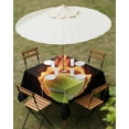 thumbnail image 3 of Outdoor Tablecloth with Umbrella Hole, Tennis Spillproof Waterproof Outdoor Table Cover, Modern Sport Glowing Ball Black Background Patio Tablecloths for Party/Garden/Picnic, Square 54"x54", 3 of 9