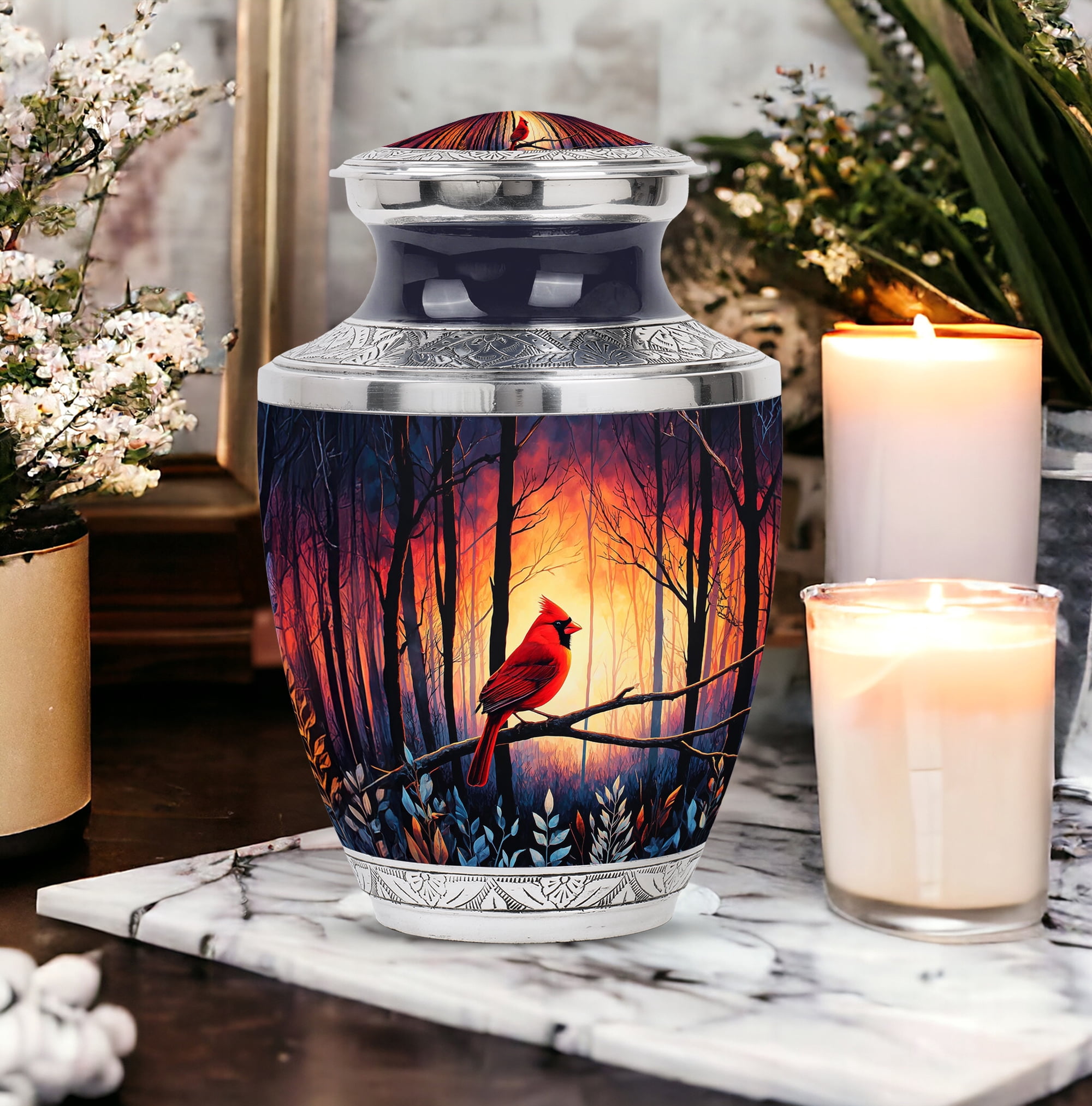 SABURIAL Cardinal Bird Urn - Large Funeral Urns For Women - Small Cremation Urns For Human Ashes Adult Man - Combo Of 10 Inch & 3 Inch
