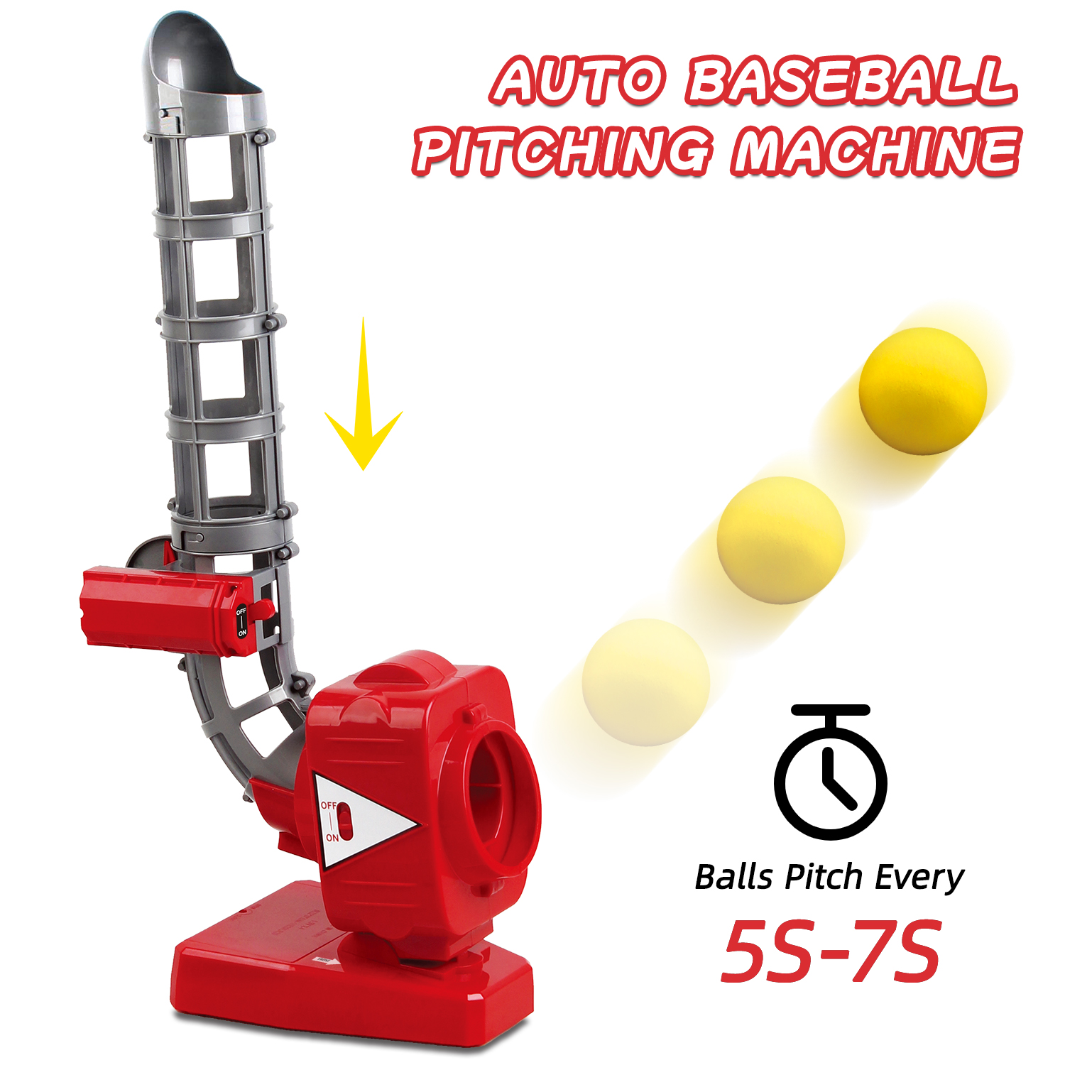 Kids Auto Baseball Pitching Machine, 2 in 1 Adjustable Angles Electronic Baseball Tennis Training Equipment & Batting Practice Toys for Youth, Outdoor Sports Toys Backyard Game