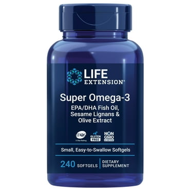 Life Extension Super Omega-3 EPA/DHA Fish Oil, Sesame Lignans & Olive Extract - Omega 3 Supplement - For Heart Health and Brain Support - Gluten Free, Non-GMO - 240 Easy-to-swallow Softgels