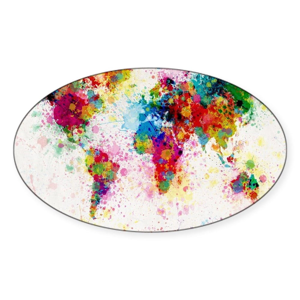 CafePress - World Map Paint Splashes - Sticker (Oval) - Walmart.com