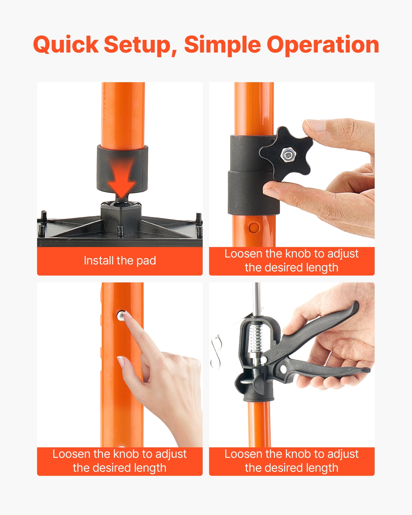 VEVOR Cabinet Jack Support Pole, 2-Pack, 21.3-60 Inch Steel Telescopic Quick Support Rod, Adjustable 3rd Hand System up to 154 lbs Capacity for Installing Cabinets, Lifting Drywall, Cargo Bars