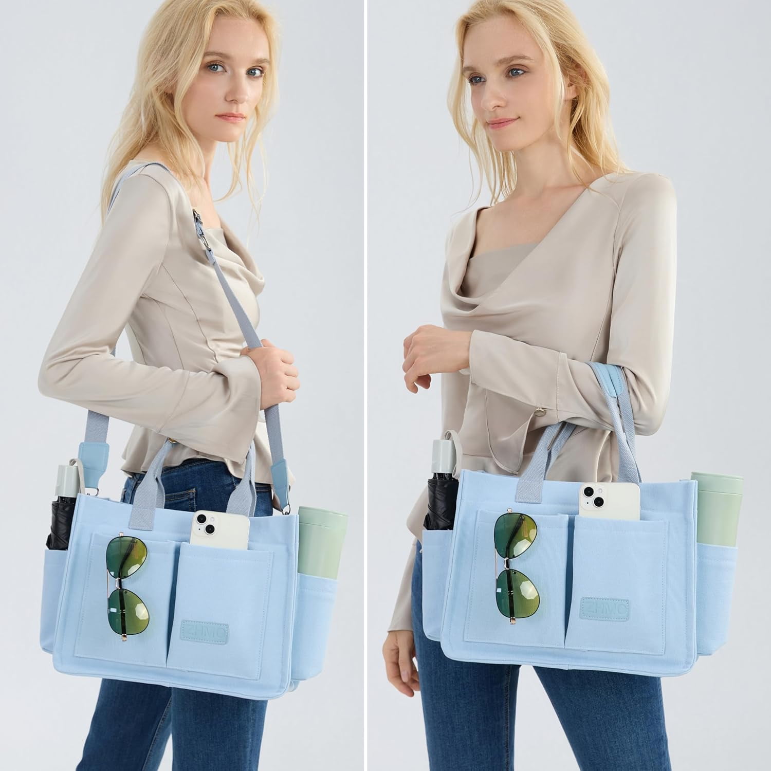 Large Canvas Tote Bag for Women With Pockets,Laptop Crossbody Purses Everything Everyday Bag Handbags for Work Beach
