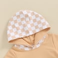 thumbnail image 4 of Bagilaanoe 2pcs Toddler Baby Boy Girl Shorts Set Short Sleeve Checkerboard Print Hooded Tops + Shorts 6M 12M 18M 24M 3T Kids Casual Summer Clothes, 4 of 6