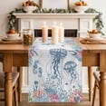 thumbnail image 3 of Coastal Jellyfish Cotton Linen Table Runner for Dining Kitchen, Summer Beach Nautical Ocean Coral Seahorse Wedding Outdoor Party Tablerunners, Dresser Scarf Coffee Tablecloth Runners 13x70 Inches, 3 of 8