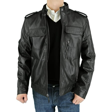 Luciano Natazzi Men's Smooth Leather Zipper Front Jacket