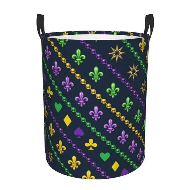 Balery Mardi Gras Strings of Beads Cesta de ropa redonda con asas, impermeable, independiente, para ropa, juguetes, dormitorio y familia-Small