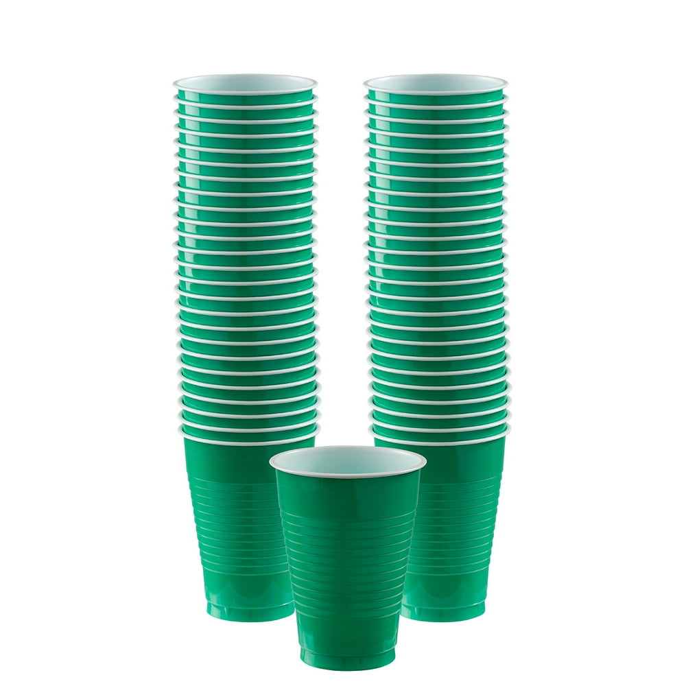 Amscan Plastic Cups, 12 Oz, Festive Green, 50 Cups Per Pack, Case Of 4