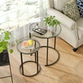 thumbnail image 3 of Nesting Coffee Table Set of 2,Modern Black Tempered Glass Side Table, Metal Frame Round End Table.Small Glass Tea Table for Living Room,Bedroom Studio Apartment Essentials，17.7IN, 3 of 9