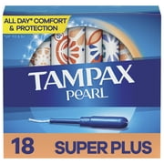 Tampax Pearl Tampons with LeakGuard Braid, Super Plus Absorbency, 18 Count
